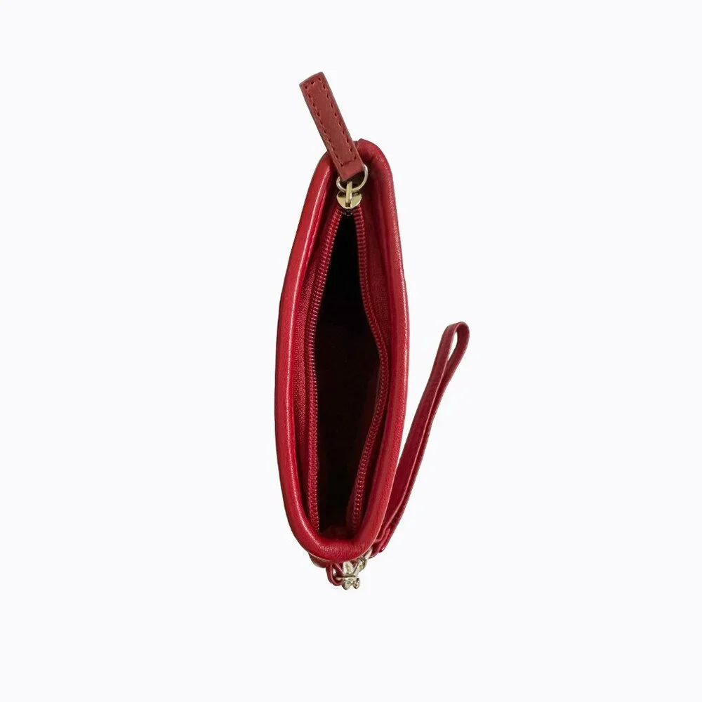 Vintage Wilsons Red Leather Wristlet Clutch Pebbled Quilted Compact Y2K 00s Chic